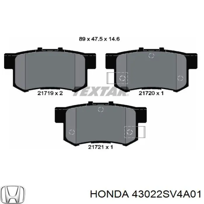 43022SV4A01 Honda pastillas de freno traseras