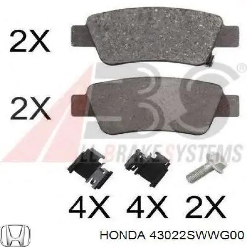 43022SWWG00 Honda pastillas de freno traseras