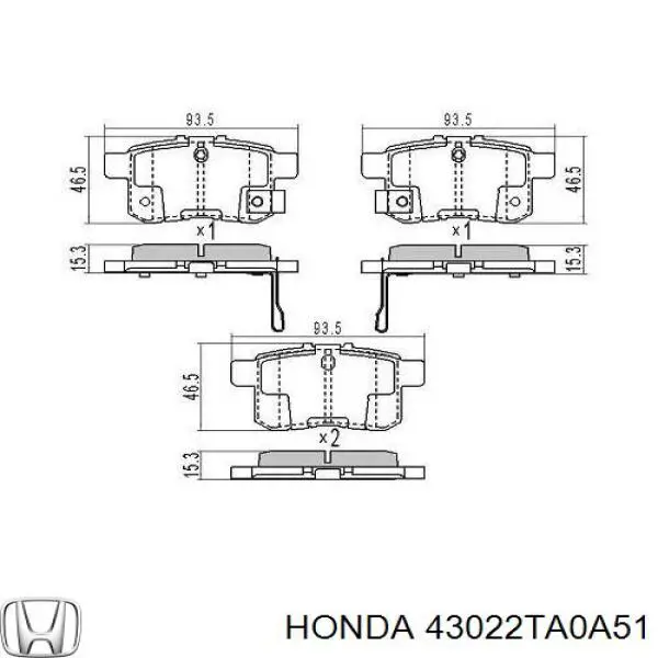 Pastillas de freno traseras 43022TA0A51 Honda