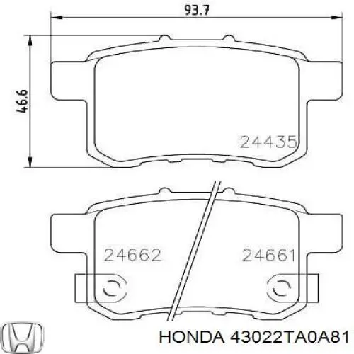 43022TA0A81 Honda pastillas de freno traseras