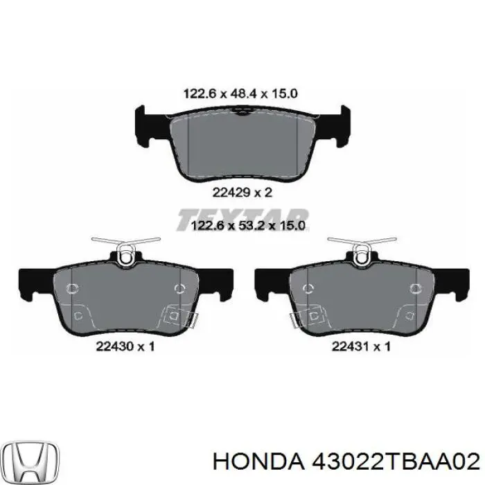 43022TBAA02 Honda pastillas de freno traseras