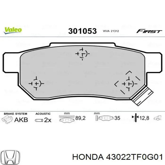 43022TF0G01 Honda pastillas de freno traseras