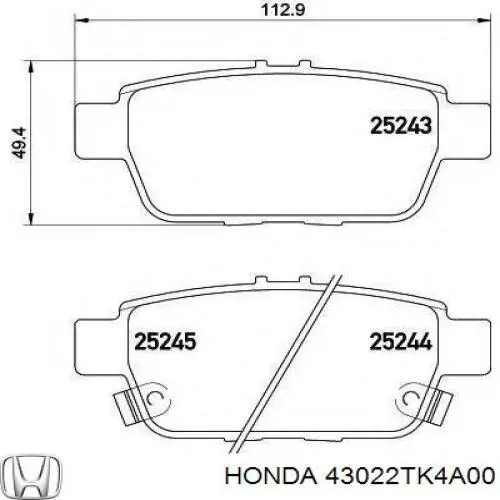 43022TK4A00 Market (OEM) pastillas de freno traseras