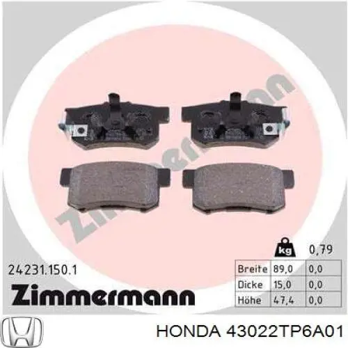 Pastillas traseras Honda 43022TP6A01