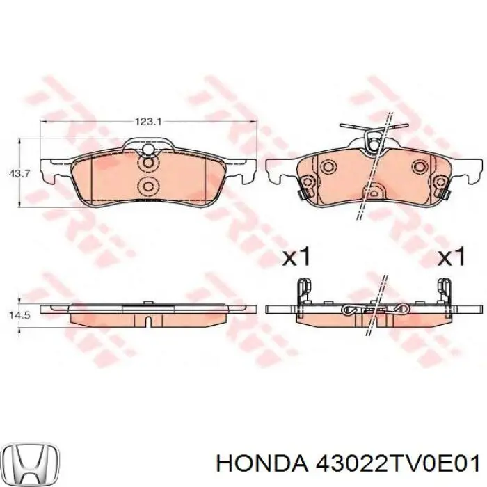 Pastillas de freno traseras 43022TV0E01 Honda