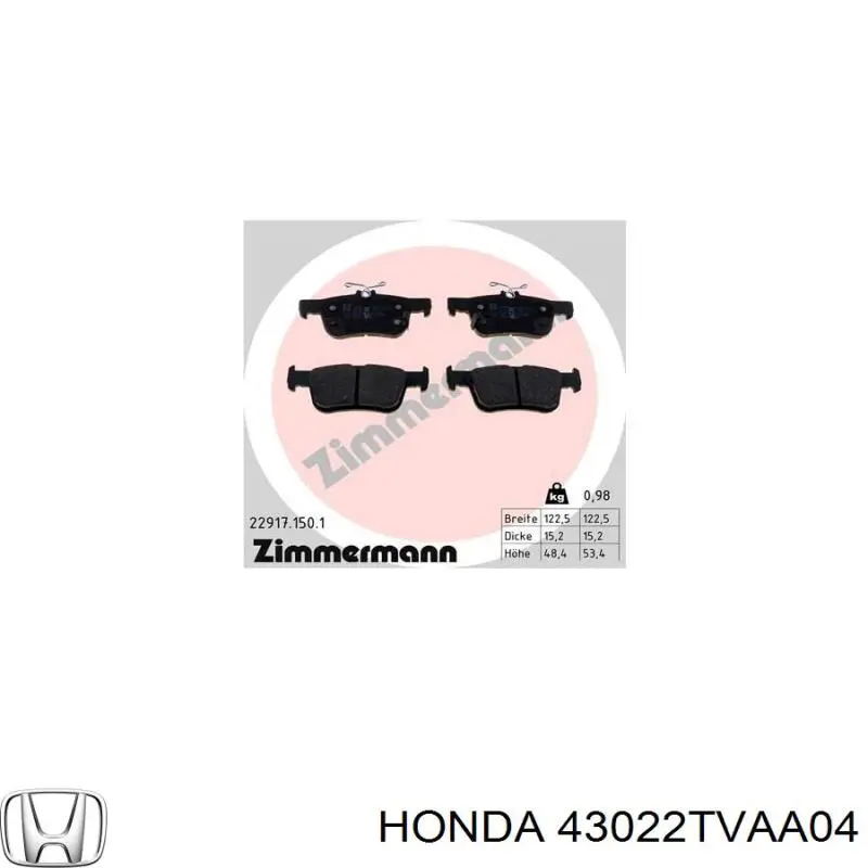 43022TVAA04 Honda Pastillas freno traseras