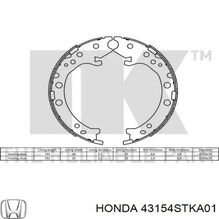 Zapatas de freno de mano 43154STKA01 Honda