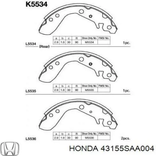 43155SAA004 Honda zapatas de frenos de tambor traseras