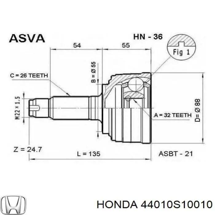 44010S10010 Honda junta homocinética exterior delantera