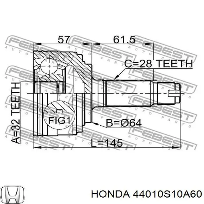 Semieje delantero derecho 44010S10A60 Honda