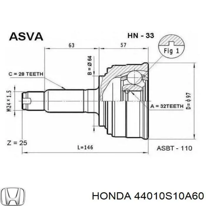 44010S10A60 Honda Semieje delantero derecho