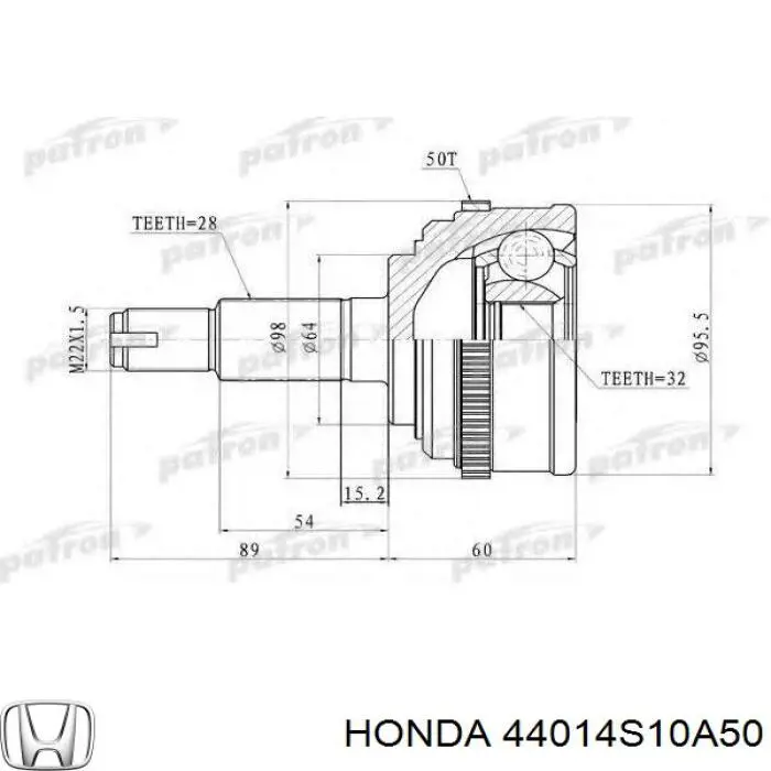 Junta homocinética exterior delantera Honda 44014S10A50