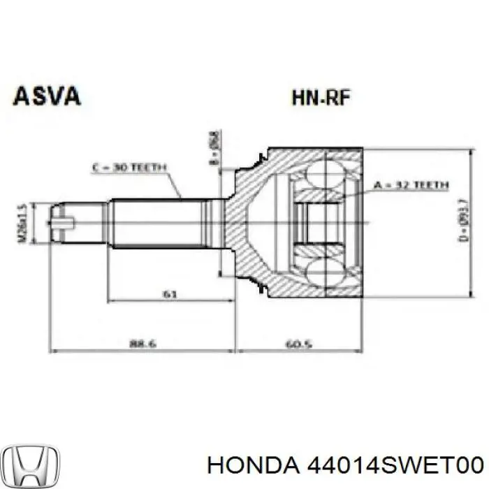 Junta homocinética exterior delantera Honda 44014SWET00 precio, desde 44,30 EUR