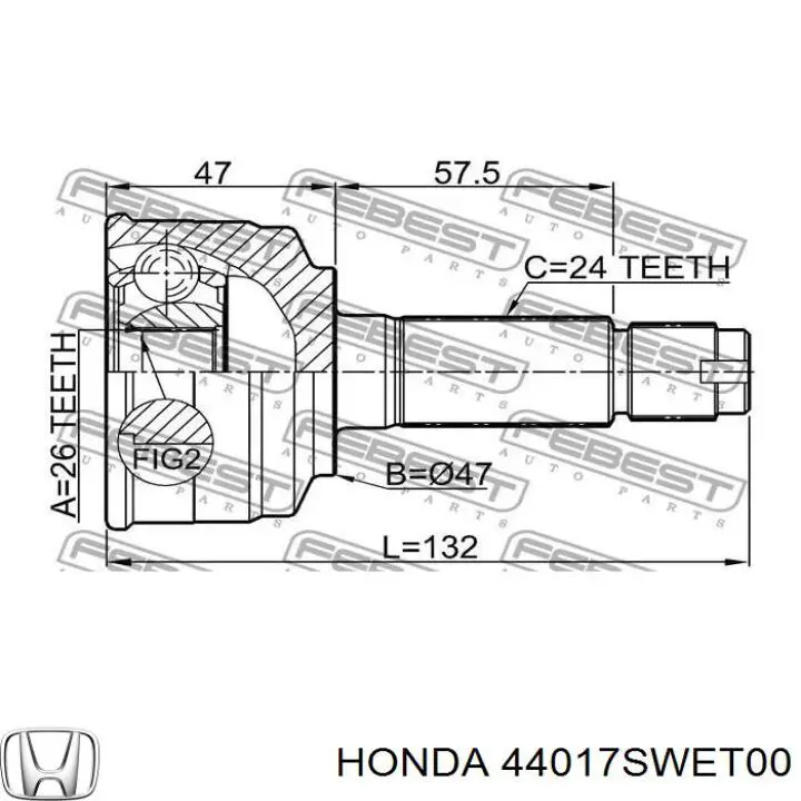 44017SWET00 Honda fuelle, árbol de transmisión delantero interior