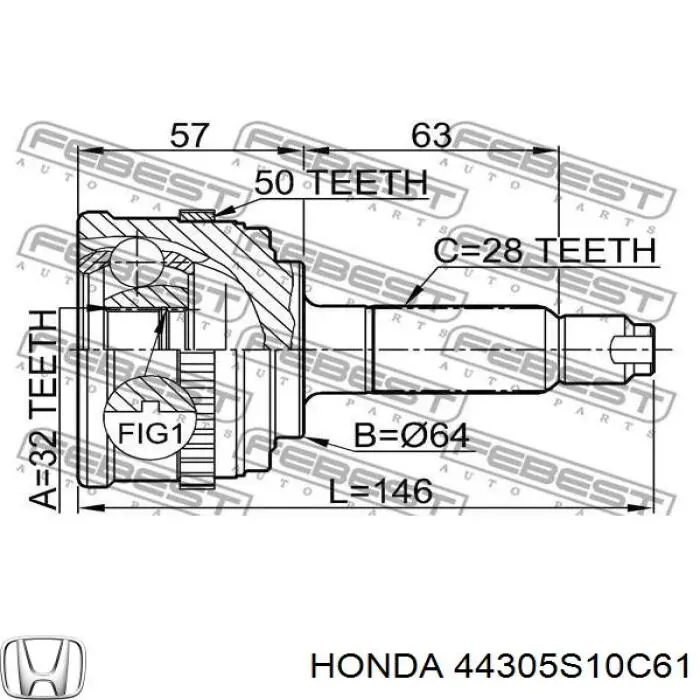 44305S10C61 Honda Semieje delantero derecho