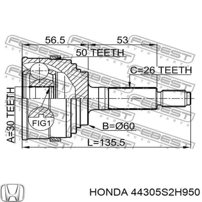 Comprar 44305S2H950 Honda Semieje delantero derecho