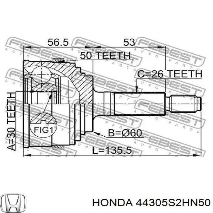 Comprar 44305S2HN50 Honda Semieje delantero derecho
