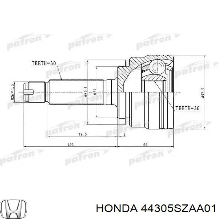 44305SZAA01 Honda árbol de transmisión delantero derecho