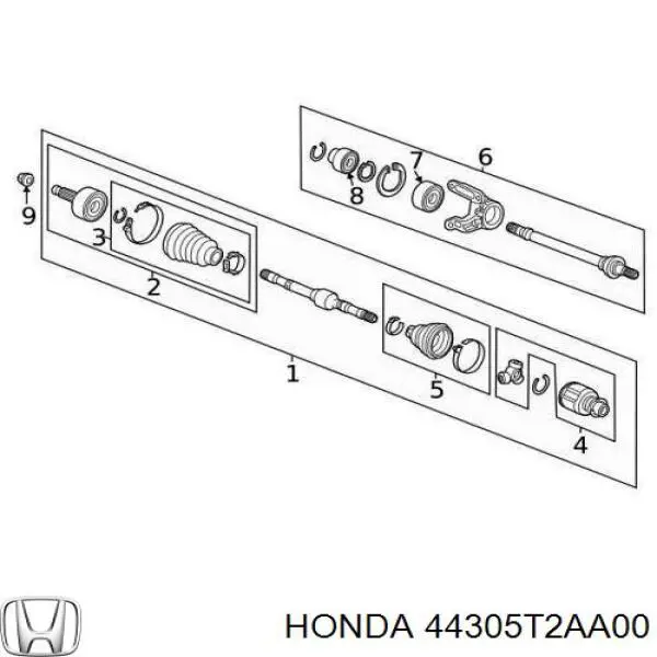 44305T2AA00 Honda árbol de transmisión delantero derecho