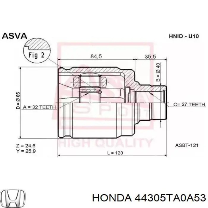 Semieje delantero derecho 44305TA0A53 Honda