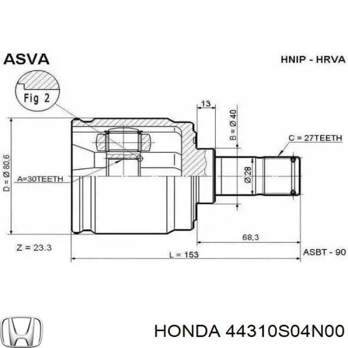 44310S04N00 Honda junta homocinética interior delantera derecha