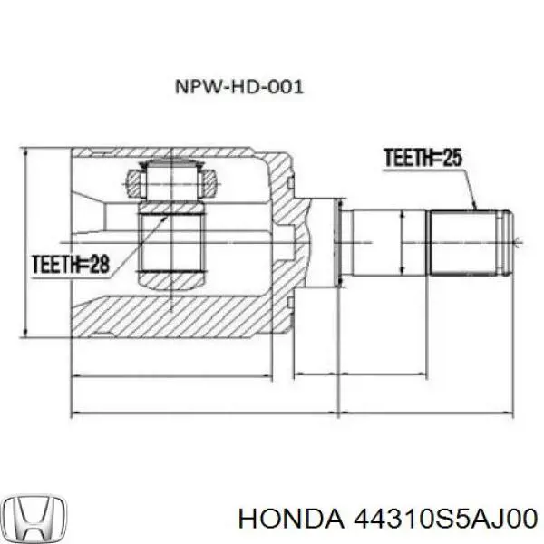 44310S5AJ00 Honda Junta homocinética interna delantera izquierda
