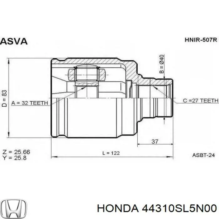 44310SL5N00 Honda Junta homocinética interna delantera izquierda
