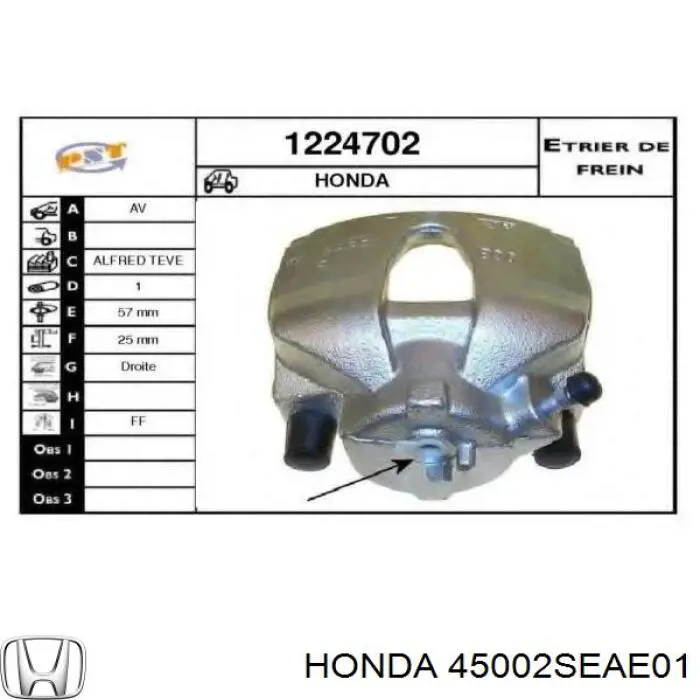 Comprar 45002SEAE01 Honda Pinza de freno delantera derecha