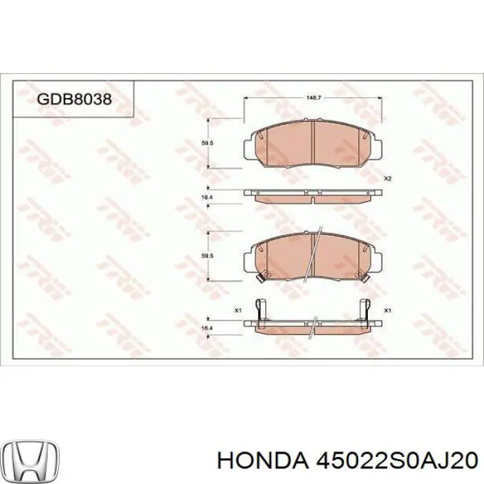 Comprar 45022S0AJ20 Honda Pastillas delanteras de freno