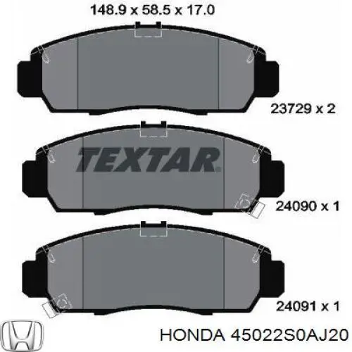 Pastillas freno delanteras Honda 45022S0AJ20 precio, desde 26,82 EUR