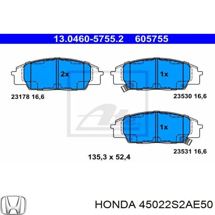 45022S2AE50 Honda pastillas de freno delanteras