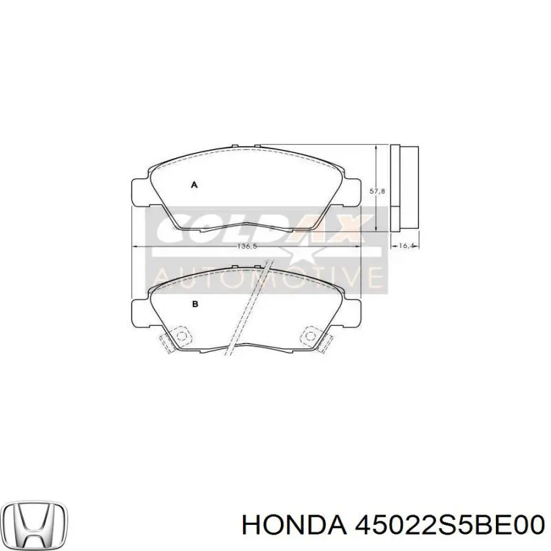 45022S5BE00 Honda pastillas de freno delanteras