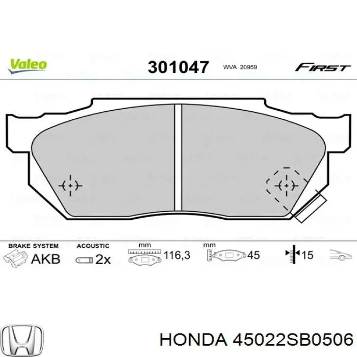 45022SB0506 Honda pastillas de freno delanteras