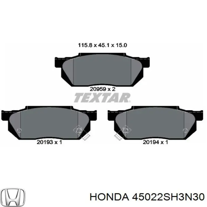 45022SH3N30 Honda pastillas de freno delanteras