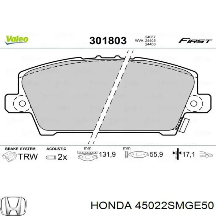 Pastillas freno delanteras Honda 45022SMGE50 precio, desde 29,64 EUR