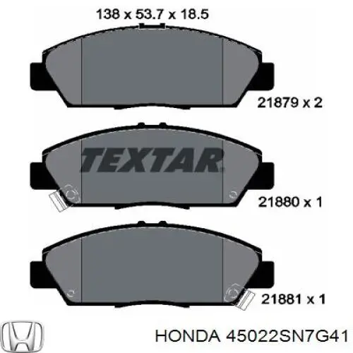 Pastillas freno delanteras Honda 45022SN7G41 precio, desde 24,24 EUR