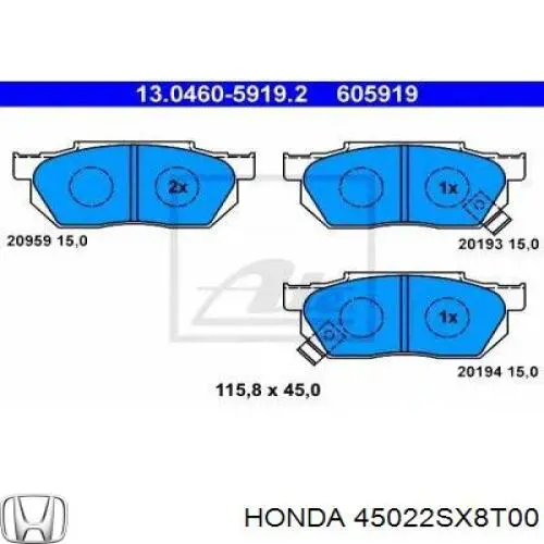 45022SX8T00 Honda pastillas de freno delanteras