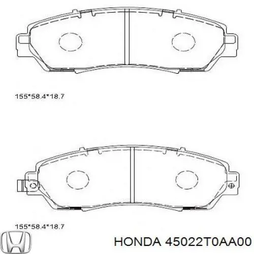 Comprar 45022T0AA00 Honda Pastillas delanteras de freno