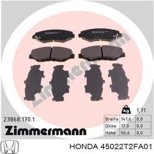 Pastillas freno delanteras Honda 45022T2FA01 precio, desde 175,25 EUR
