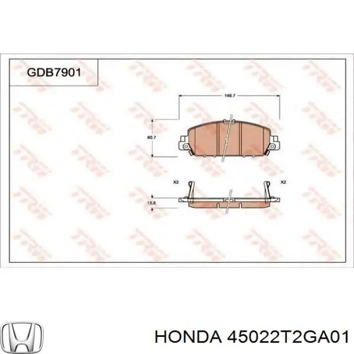 Pastillas de freno 45022T2GA01 Honda