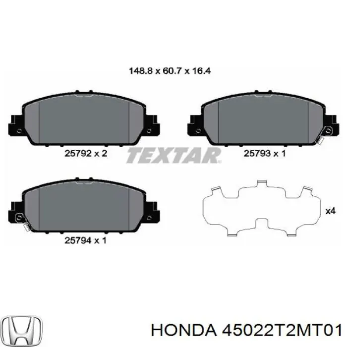 45022T2MT01 Honda pastillas de freno delanteras