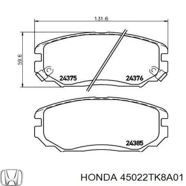 Pastillas de freno 45022TK8A01 Honda