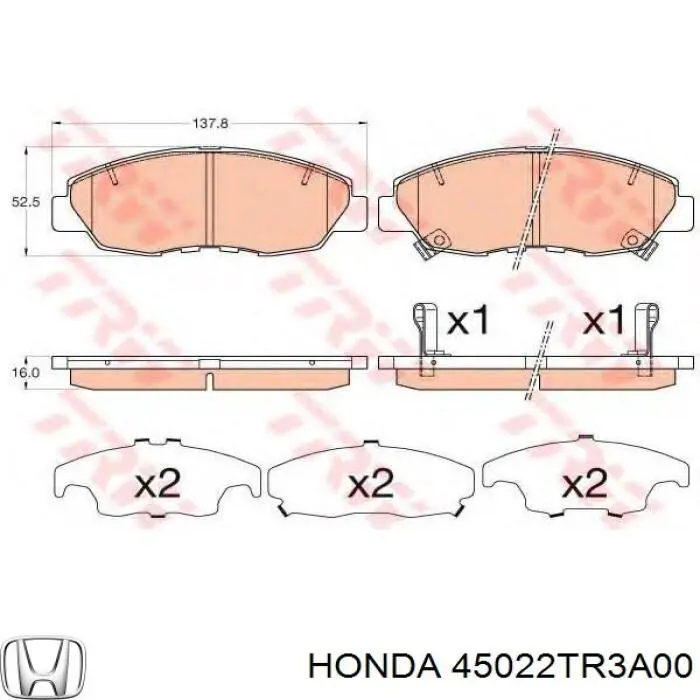 45022-TR3-A00 Honda pastillas de freno delanteras