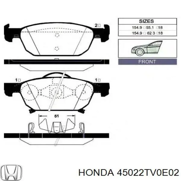 45022TV0E02 Honda pastillas de freno delanteras