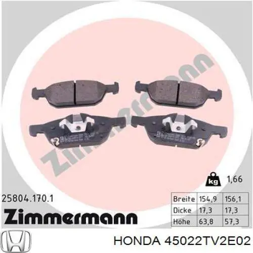 45022TV2E02 Honda Pastillas delanteras