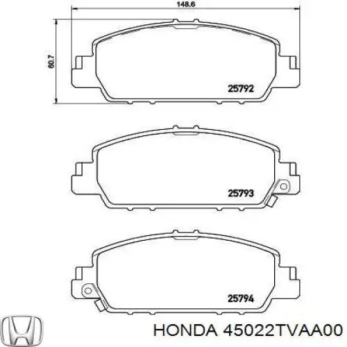 Comprar 45022TVAA00 Honda Pastillas delanteras de freno