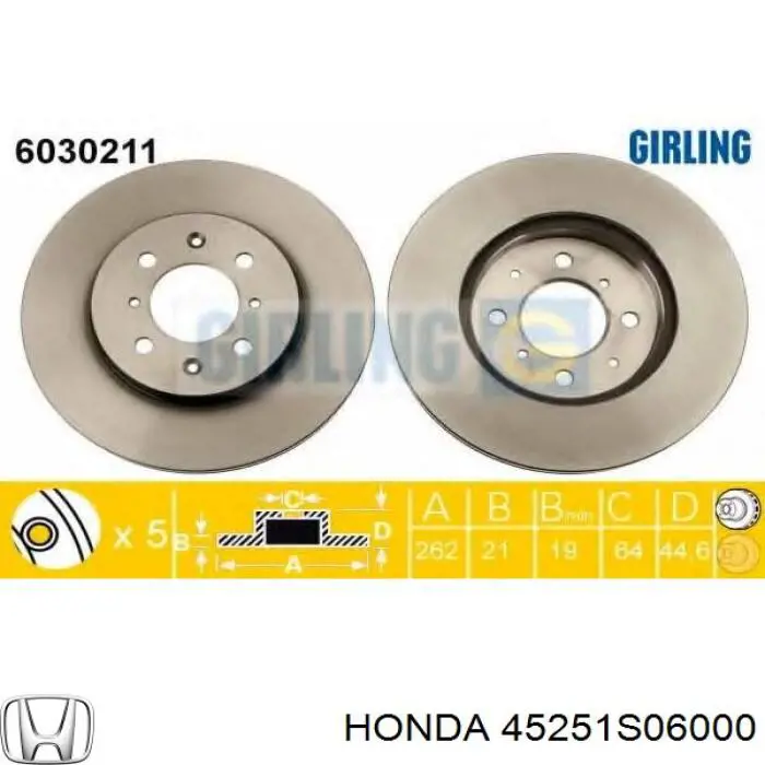 45251S06000 Honda freno de disco delantero