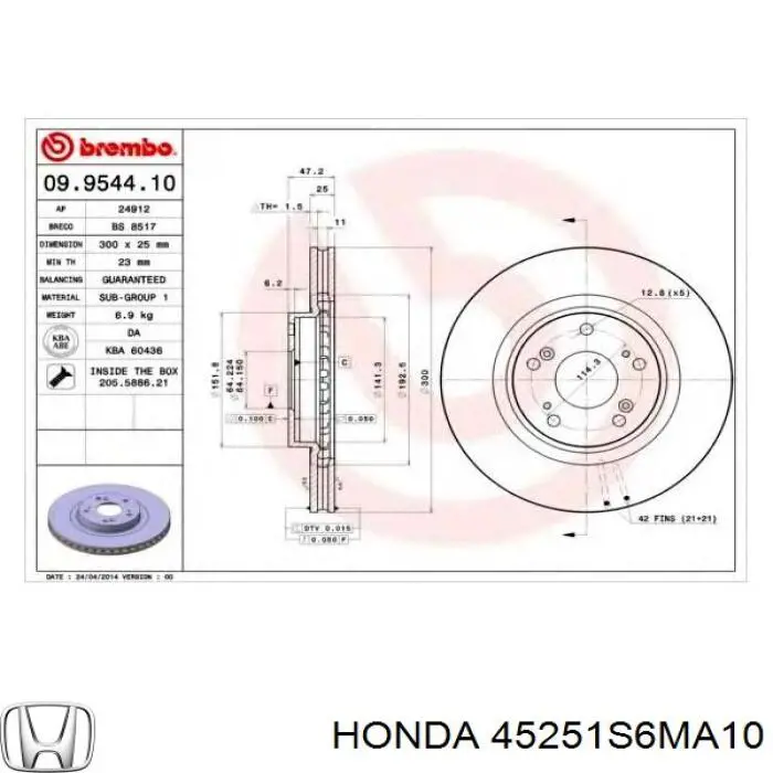 45251S6MA10 Honda disco de freno delantero