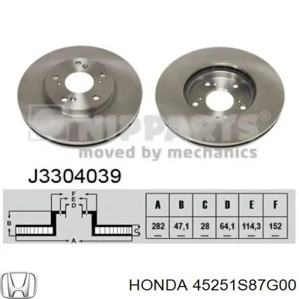 45251S87G00 Honda disco de freno delantero