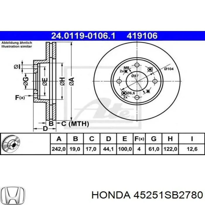 45251-SB2-780 Honda disco de freno delantero